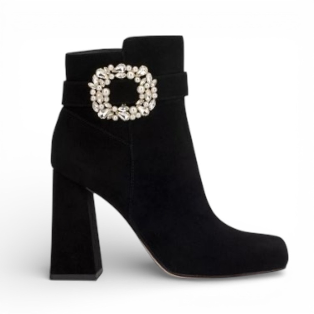 Jessica Simpson Leather Ankle Boots Women 7.5 Black Block Heel Embellished NWT